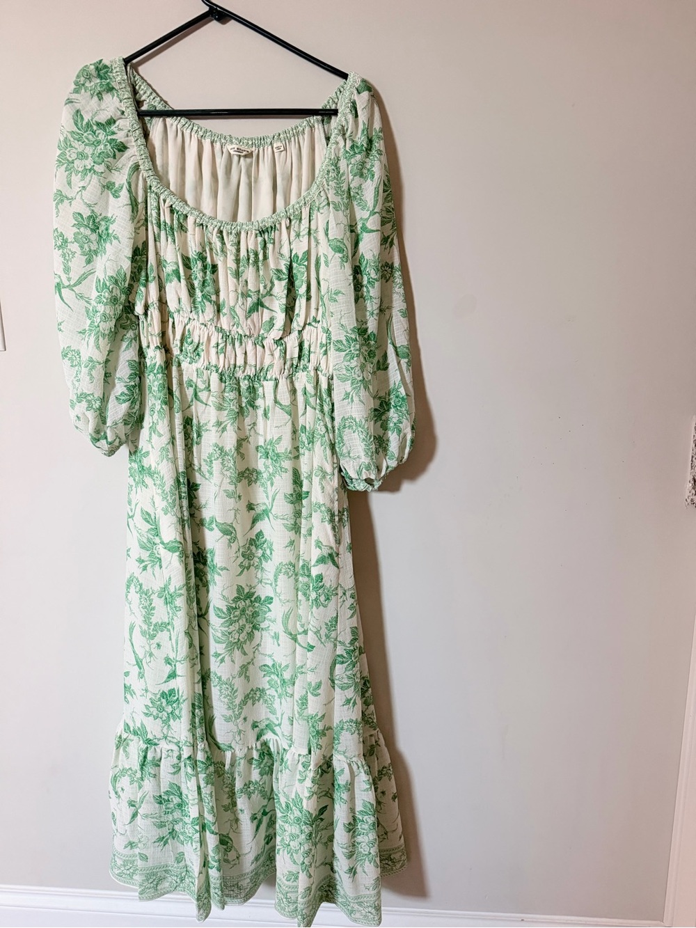 Max Studio London Green Floral Toile Midi Dress Puff Sleeve